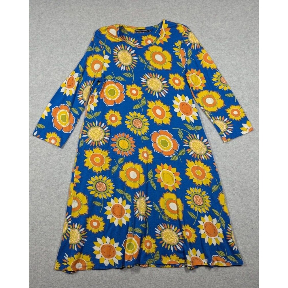 Gudren Sjoden Women Dress‎ Small Sunflower Aline Jersey Knit Wearable Art